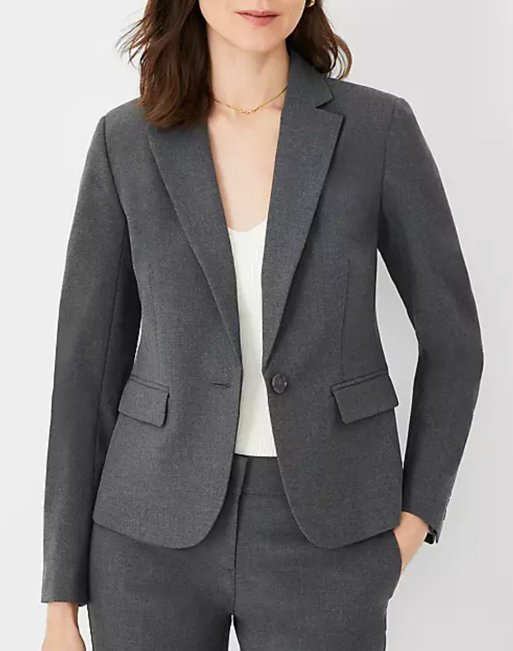 NWT ANN TAYLOR CHARCOAL NOTCHED ONE BUTTON SEASONLESS STRETCH BLAZER JACKET 0P